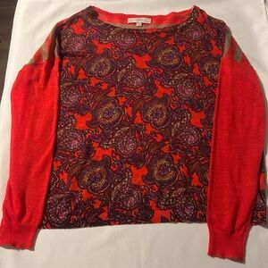 LOFT Red and Purple Paisley Sweater